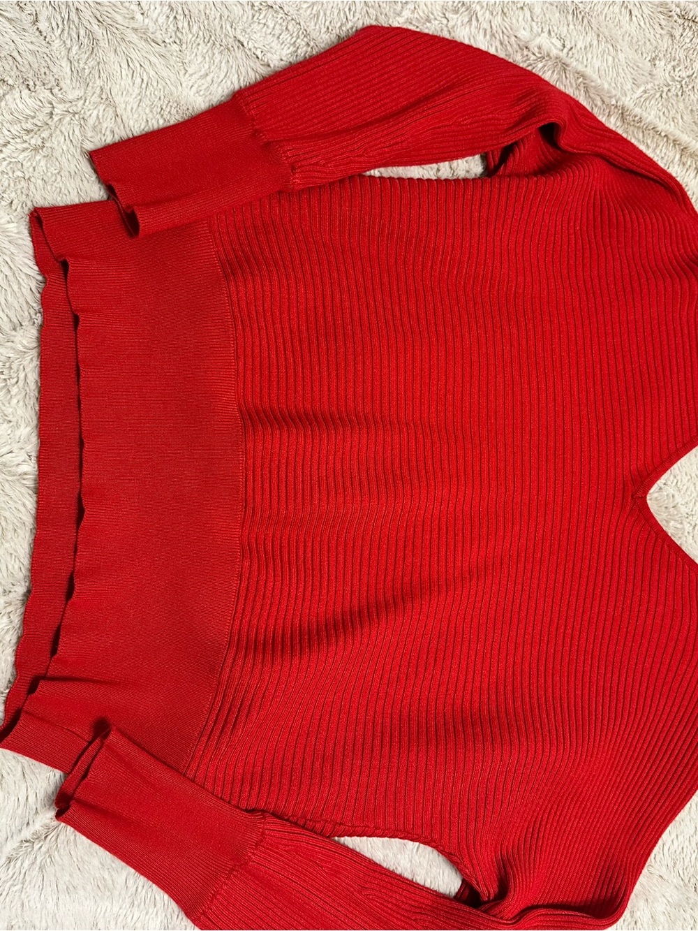 Red V-Neck Ribbed Sweater - Picture 5 of 6